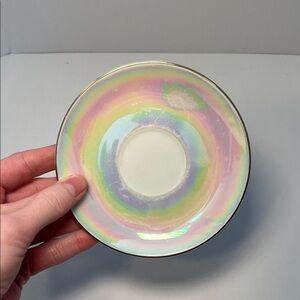 Tiny Iridescent Saucer with Gold Rim